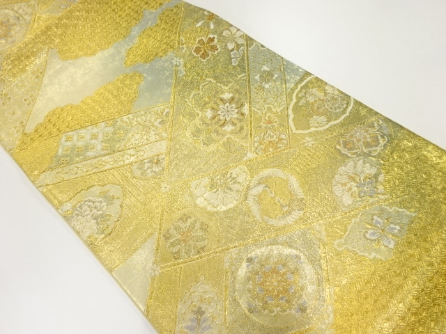 JAPANESE KIMONO / VINTAGE FUKURO OBI / OUTLET ITEM / WOVEN FLOWER CREST & CRANE